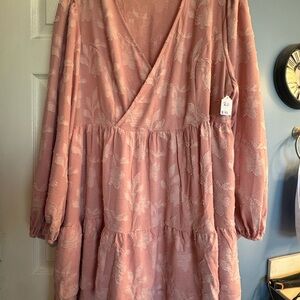 Blush Pink Floral Textured Tiered Dress